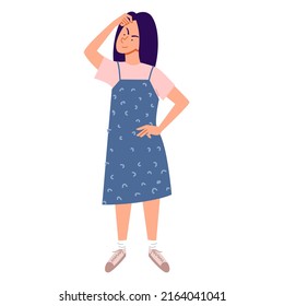 A full-length thinking woman. The man forgot something.