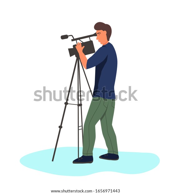 Fulllength Videographer Camera Flat Cartoon Vector Stock Vector ...