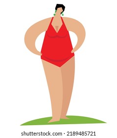 Full-length woman in a swimsuit. White background
