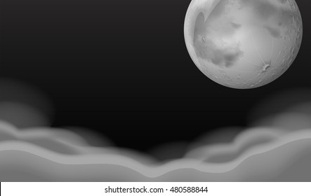 Luna de furia sobre la gruesa ilustración de las nubes