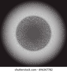 Fullmoon shape on dark background. Abstract Radial Gradient, Circle halftone Dots, Black Dotwork Engraving Pattern, Fine Radial Gradient For Your Design. Vector Illustration