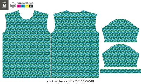 Fullprint sublim Tshirt Jersey Green Blue Abstract Ready to print and sew