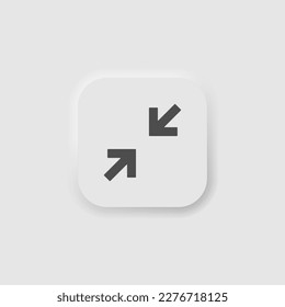 Fullscreen button in neumorphism style. Icons for business, white UI, UX. Minimize window symbol. Arrows, decrease. Neumorphic style. 