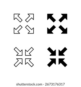 Fullscreen and Exit Fullscreen Icon Collection in Line and Solid Style