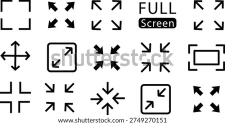 Fullscreen Expand and Collapse Resize Icons Set Outline Style Vector