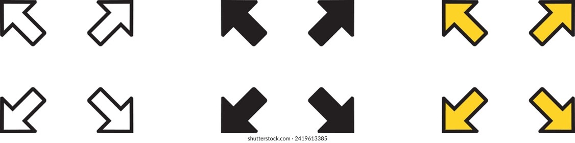Fullscreen Icon collection lined, isolated and colored for web and mobile app. Expand to full screen. Vector illustration