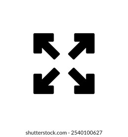 Projeto do logotipo do ícone de tela cheia. Expandir para sinal e símbolo de tela inteira. Símbolo de setas