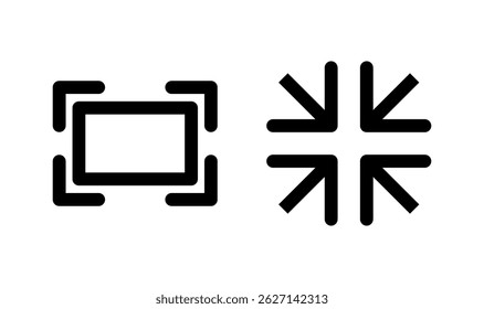 Projeto do logotipo do ícone de tela cheia. Expandir para sinal e símbolo de tela inteira. Símbolo de setas