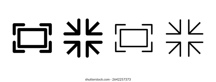 Projeto do logotipo do ícone de tela cheia. Expandir para sinal e símbolo de tela inteira. Símbolo de setas