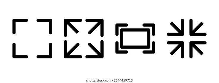 Diseño de logotipo de icono de pantalla completa. Expandir a pantalla completa signo y símbolo. Símbolo de flechas