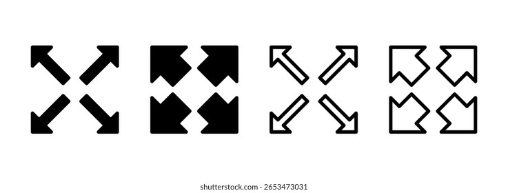 Vollbild Icon Logo Design. Erweitern Sie auf das Vollbildzeichen und -symbol. Pfeilsymbol