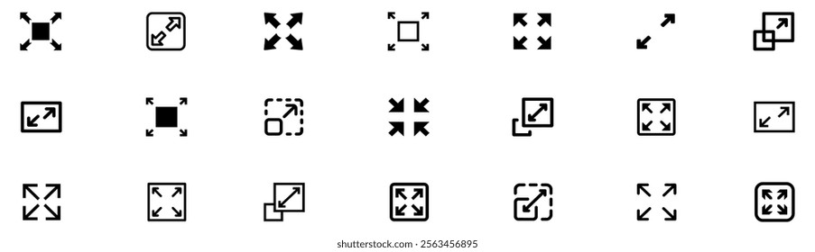 Fullscreen icon. Maximize icon symbol , Video Expand Reduce icons Button , Fullscreen Sign. Expand icon. scalable big size window sign. maximize or extend image icon. Vector Illustration. EPS 10