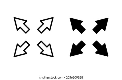 Fullscreen Icon set. Expand to full screen sign and symbol. Arrows symbol