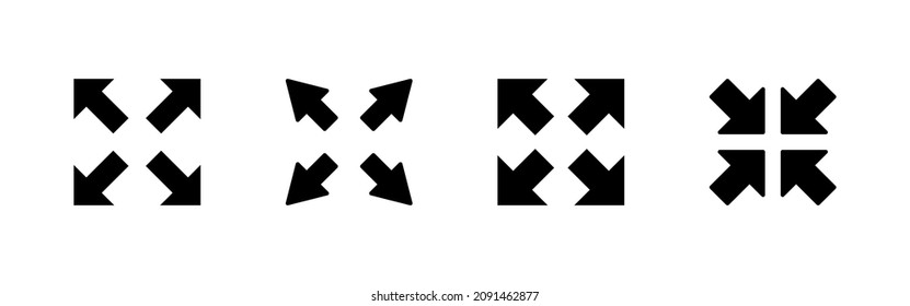 Vollbild-Symbolsatz. Erweitern Sie das Symbol auf Vollbild. Pfeilsymbol