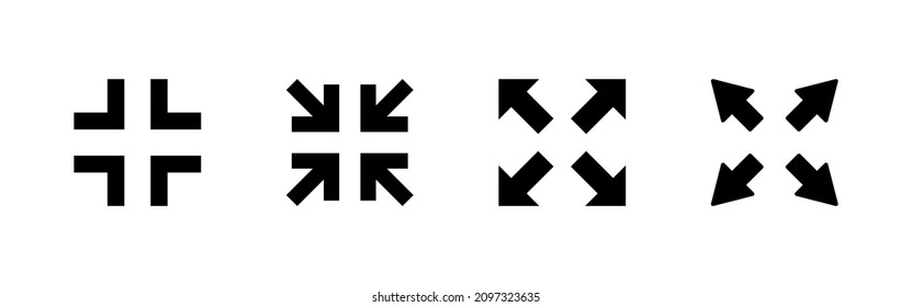Fullscreen Icon set. Expand to full screen sign and symbol. Arrows symbol