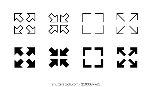 Fullscreen Icon set. Expand to full screen sign and symbol. Arrows symbol