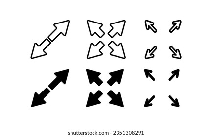 Fullscreen Icon set. Expand to full screen sign and symbol. Arrows symbolisolated on white background