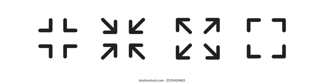 Fullscreen Icon set. Expand to full screen sign and symbol. Arrows symbol