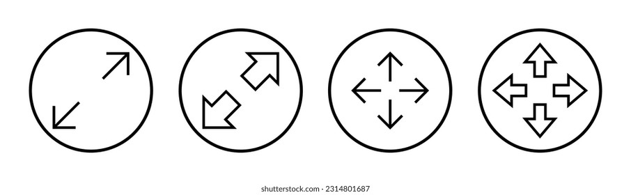 Fullscreen Icon set illustration. Expand to full screen sign and symbol. Arrows symbol