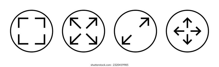 Fullscreen Icon set illustration. Expand to full screen sign and symbol. Arrows symbol