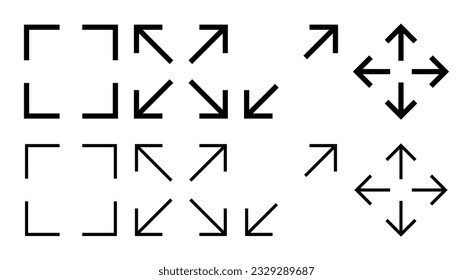 Icono de pantalla completa. Expandir a símbolo y signo de pantalla completa. Símbolo de flechas