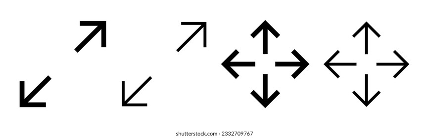 Fullscreen Icon set illustration. Expand to full screen sign and symbol. Arrows symbol