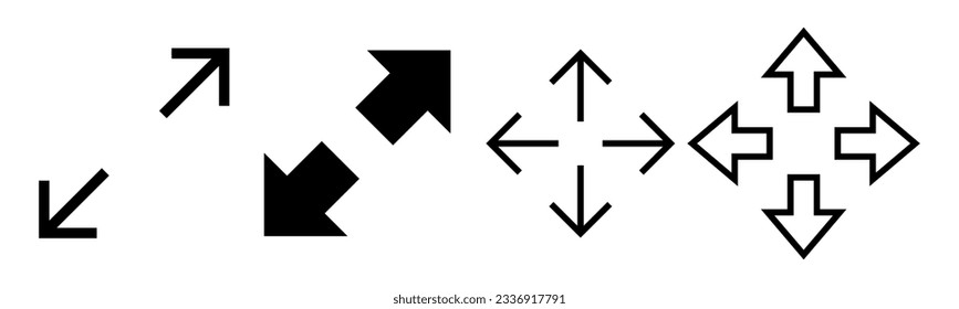Icono de pantalla completa. Expandir a símbolo y signo de pantalla completa. Símbolo de flechas