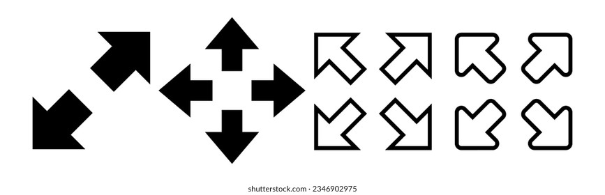 Fullscreen Icon set illustration. Expand to full screen sign and symbol. Arrows symbol