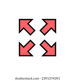 Icono de pantalla completa. Expandir a símbolo y signo de pantalla completa. Símbolo de flechas