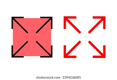 Icono de pantalla completa. Expandir a símbolo y signo de pantalla completa. Símbolo de flechas