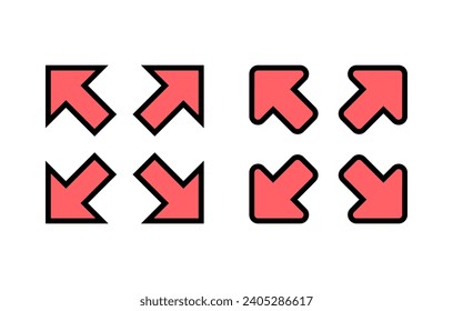 Fullscreen Icon set illustration. Expand to full screen sign and symbol. Arrows symbol