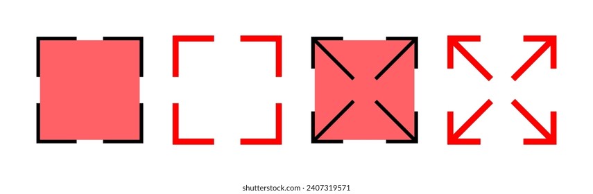Fullscreen Icon set illustration. Expand to full screen sign and symbol. Arrows symbol
