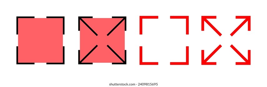 Fullscreen Icon set illustration. Expand to full screen sign and symbol. Arrows symbol