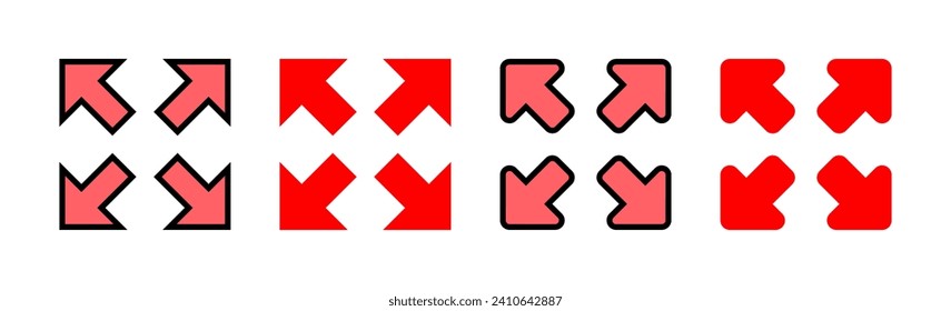 Icono de pantalla completa. Expandir a símbolo y signo de pantalla completa. Símbolo de flechas