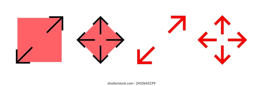 Fullscreen Icon set illustration. Expand to full screen sign and symbol. Arrows symbol