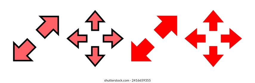 Fullscreen Icon set illustration. Expand to full screen sign and symbol. Arrows symbol