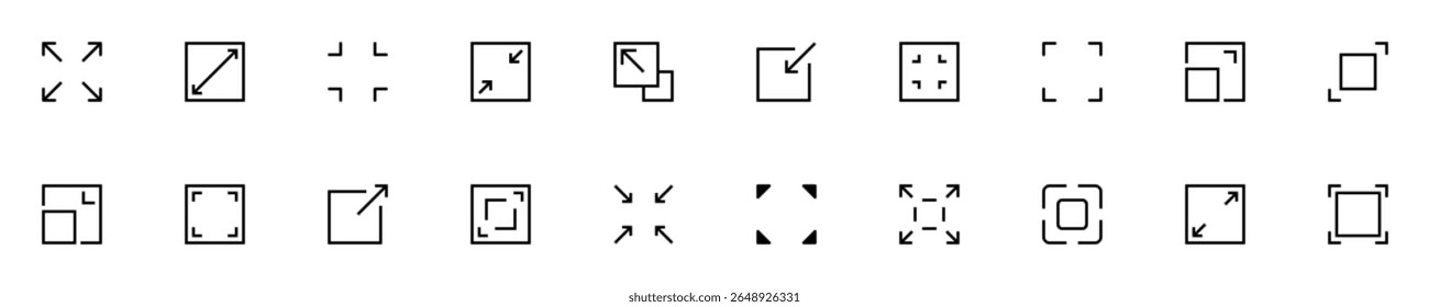 Fullscreen icon set. A versatile set of interface icons for screen resizing and fullscreen toggling. Vector illustration