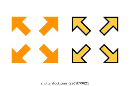 Icono de pantalla completa para la aplicación web y móvil. Expandir a símbolo y signo de pantalla completa. Símbolo de flechas