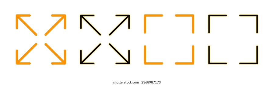 Fullscreen Icon set for web and mobile app. Expand to full screen sign and symbol. Arrows symbol
