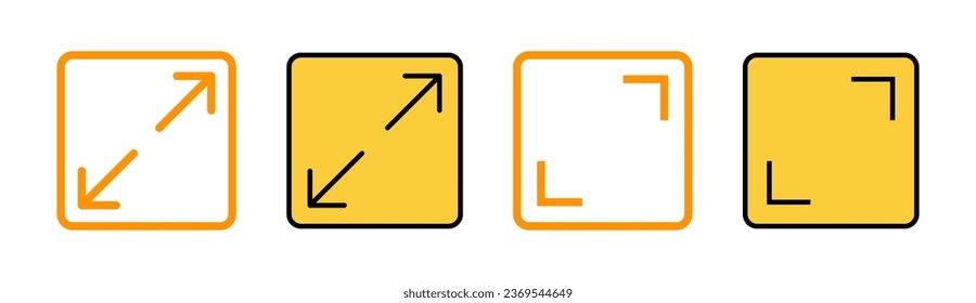 Fullscreen Icon set for web and mobile app. Expand to full screen sign and symbol. Arrows symbol