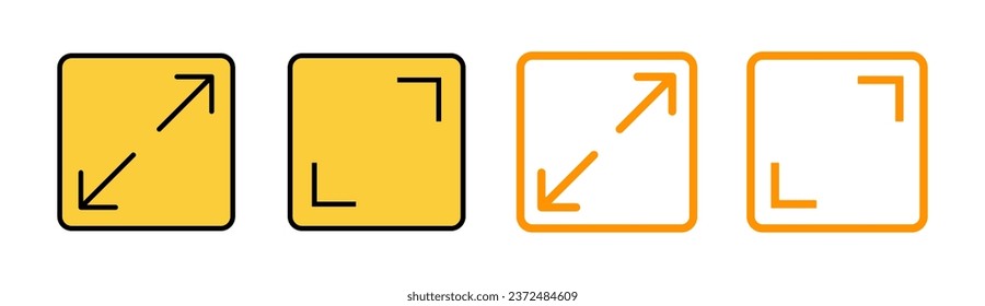 Icono de pantalla completa para la aplicación web y móvil. Expandir a símbolo y signo de pantalla completa. Símbolo de flechas
