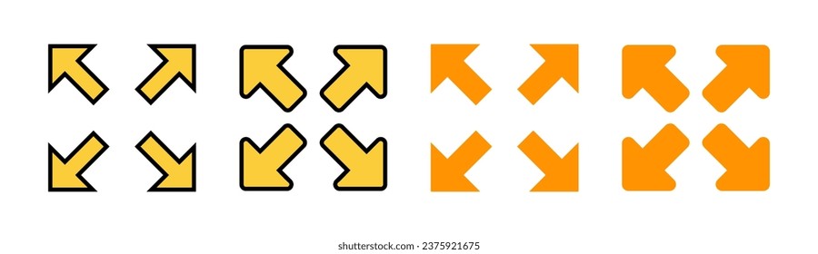 Fullscreen Icon set for web and mobile app. Expand to full screen sign and symbol. Arrows symbol