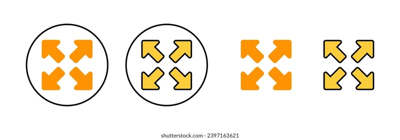 Fullscreen Icon set for web and mobile app. Expand to full screen sign and symbol. Arrows symbol