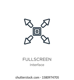 Fullscreen icon. Thin linear fullscreen outline icon isolated on white background from interface collection. Line vector sign, symbol for web and mobile