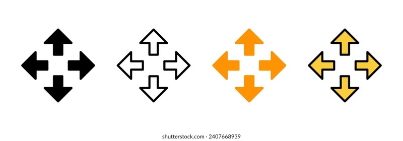 Vector de iconos de pantalla completa. Expandir a símbolo y signo de pantalla completa. Símbolo de flechas