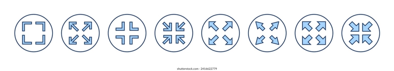 Vector de iconos de pantalla completa. Expandir a símbolo y signo de pantalla completa. Símbolo de flechas