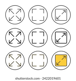 Vector de iconos de pantalla completa. Expandir a símbolo y signo de pantalla completa. Símbolo de flechas
