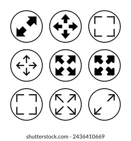 Ilustración vectorial de icono de pantalla completa. Expandir a símbolo y signo de pantalla completa. Símbolo de flechas
