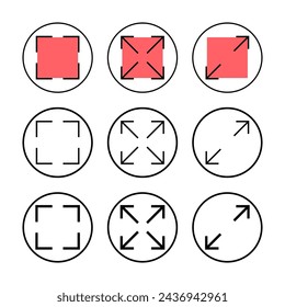 Vollbild-Symbol Vektor-Illustration. Zum Zeichen und Symbol des Vollbildschirms erweitern. Pfeile Symbol
