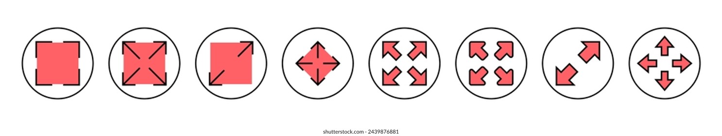 Ilustración vectorial de icono de pantalla completa. Expandir a símbolo y signo de pantalla completa. Símbolo de flechas
